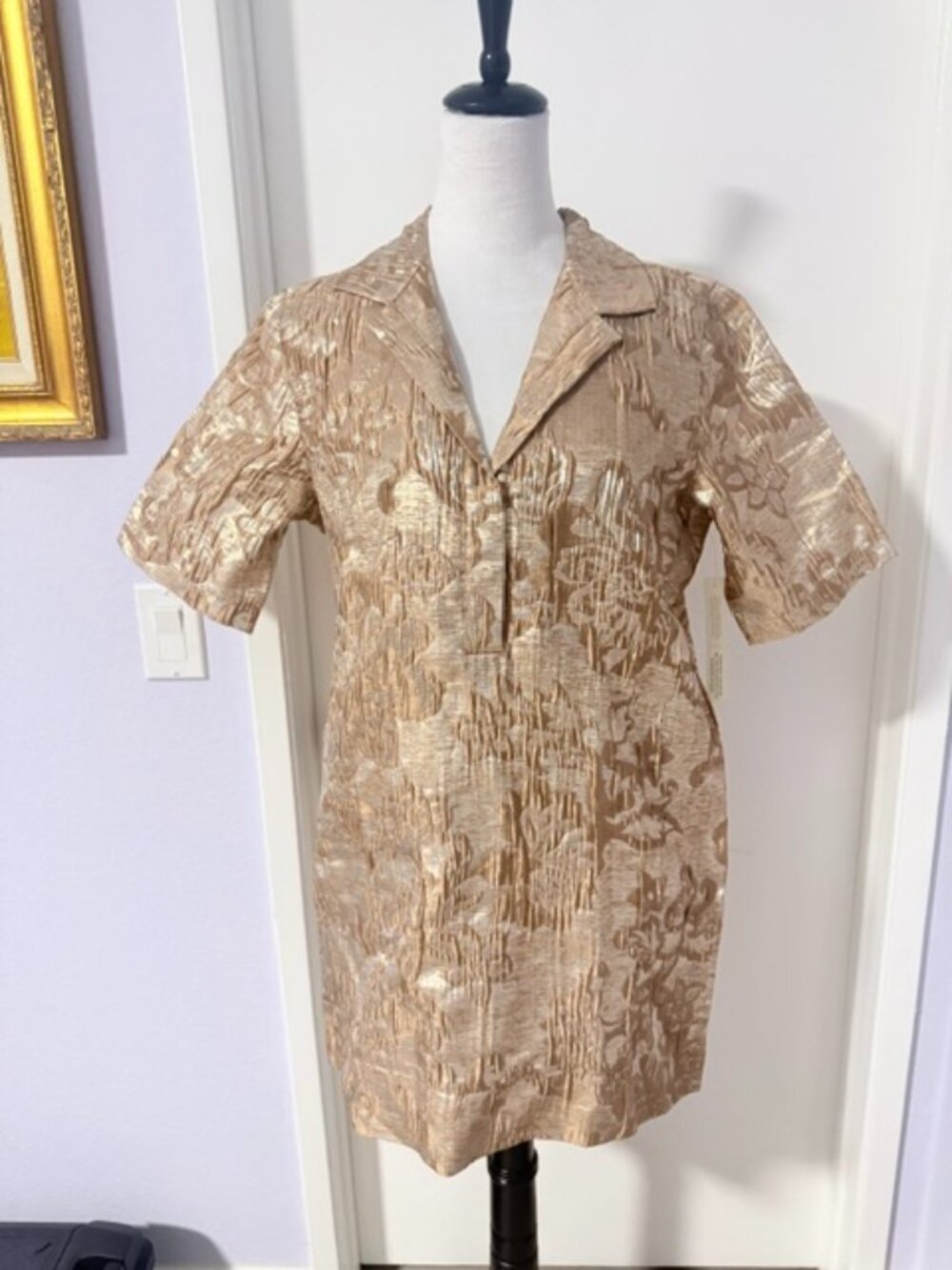 Anthropologie short sleeve V Neck Jacquard mini dress